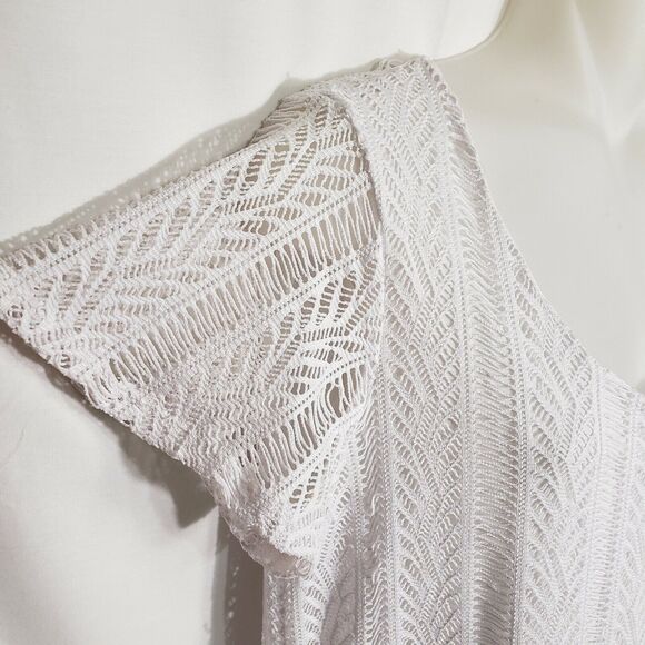 Notations Women’s Top Medium White Lace Overlay Short Sleeve Lined Asymmetrical - Picture 7 of 10
